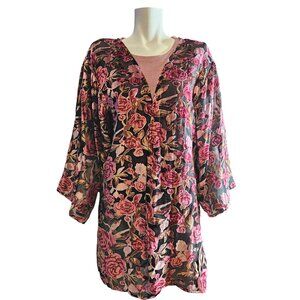 POL Burnout Velvet Floral Semi Sheer Kimono Duster Women Size S/M